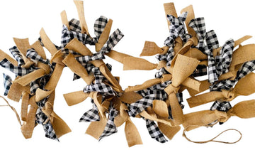 Rustic Country Farmhouse Black & White Buffalo Check & Burlap Garland 6 Ft Year Round Ribbon Decor Custom Orders, Bulk Pricing/Large Quantity Orders Available