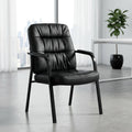 Simple Deluxe Office Waiting Room Guest Chair, Office Reception Lobby Pu Leather Chair No Wheels with Padded Armrest, Black