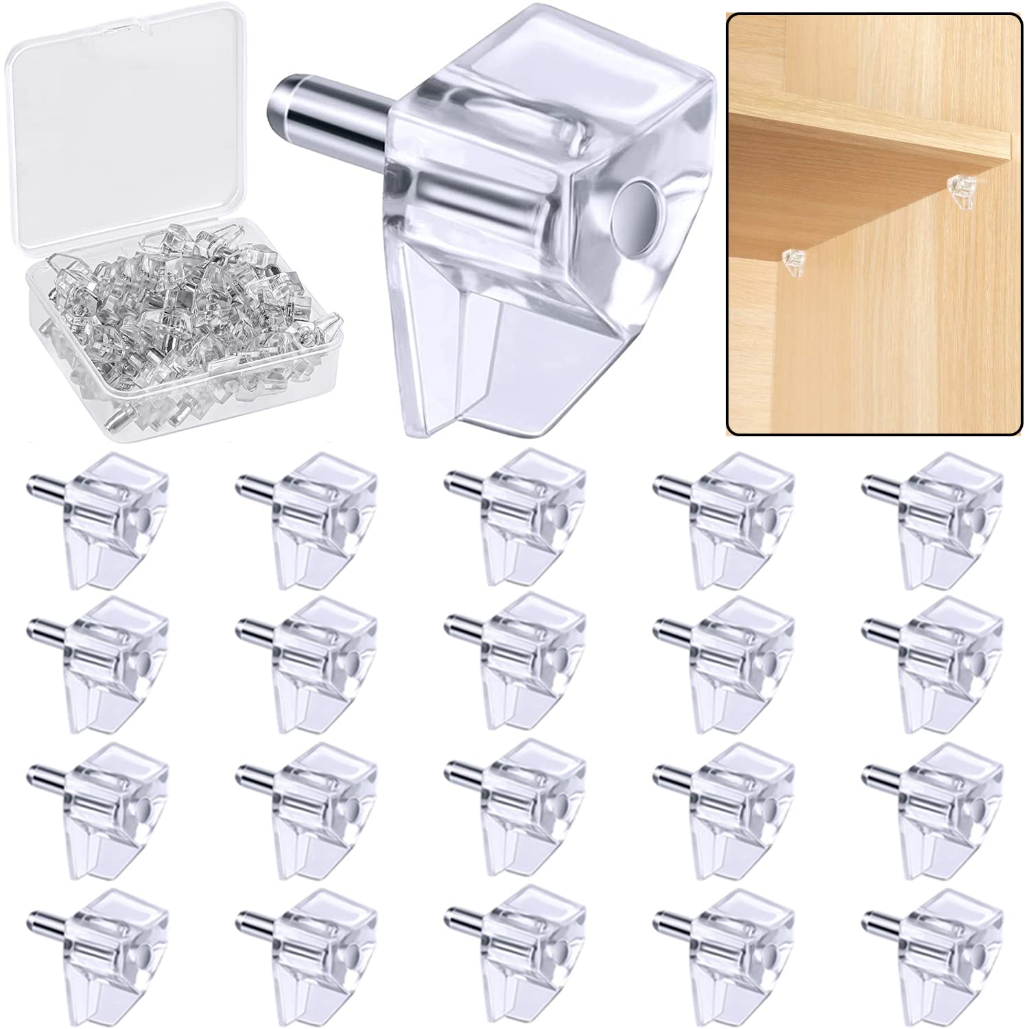 5 Millimeters Shelf Support Peg?Support Cabinet Shelf Pins?Clear Plastic Replacement Peg Cabinet Shelf Supports Pins for Kitchen Furniture Book Shelves Shelf Holder Locking Pins (20 Pieces)