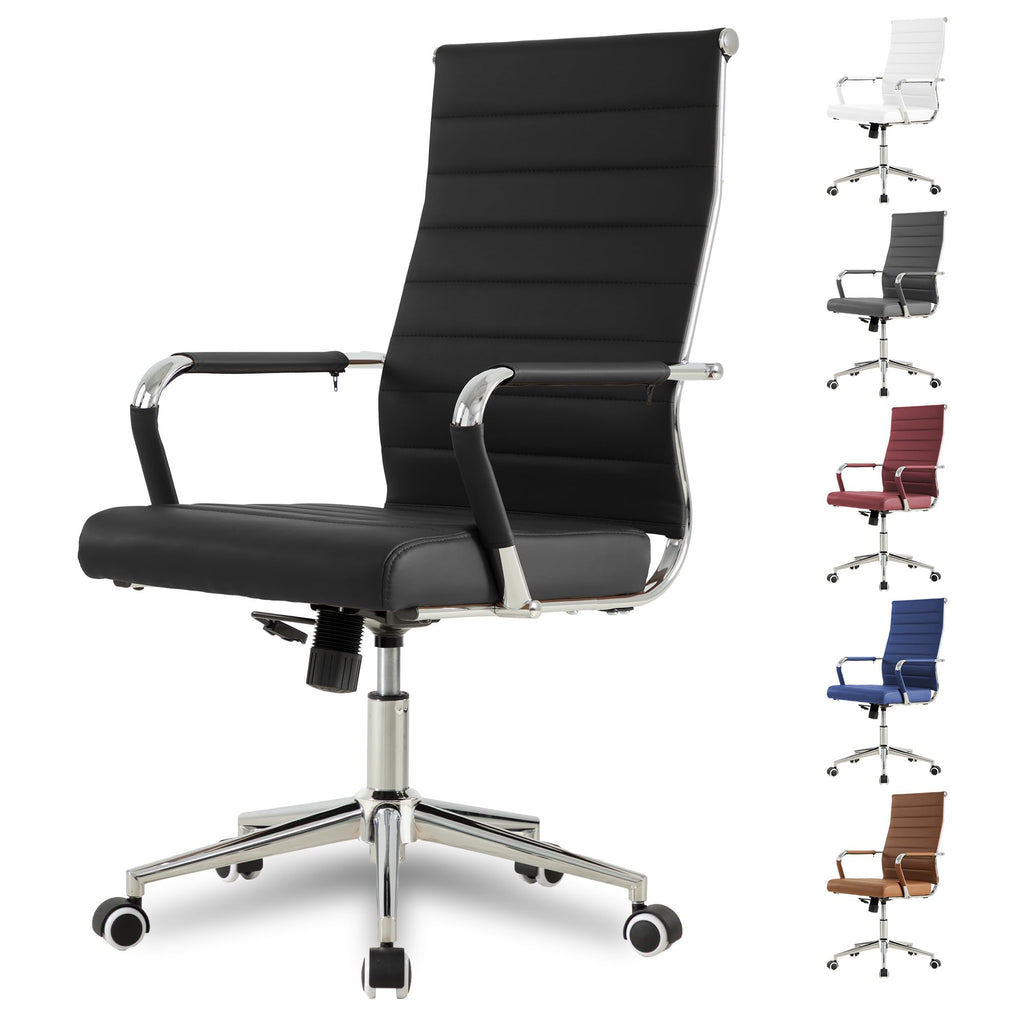 Okeysen Office Desk Chair, Ergonomic Leather Modern Conference Room Chairs, Executive Ribbed Height Adjustable Swivel Rolling Chair for Home