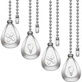 Patelai 4 Pieces Ceiling Fan Pull Chain Extender Ornament 12 Inch Ceiling Pull Chain Extension Classic Drop Shaped Pendant Beaded Ball Cord for Fan light lamp decorative with Connector(Silver)