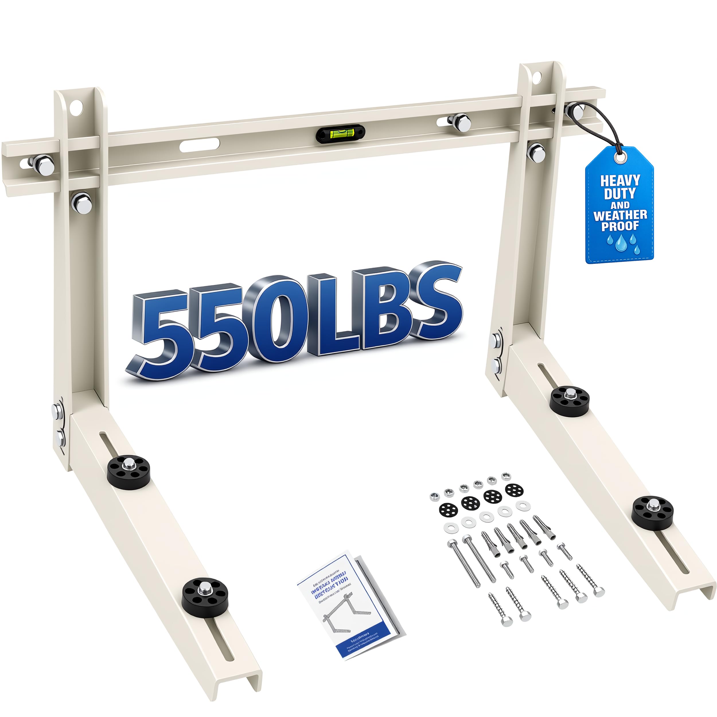 Heavy Duty Mini Split Wall Mounting Bracket for Outside, 550lb Load Capacity, Galvanized Carbon Steel, Dual Anti-Rust Coating, Leveling Bar, Anti-Vibration Pads, Fits 9000–36000 BTU AC Units