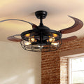 48" Retractable Ceiling Fan with Lights and Remote, Rustic Fandelier Ceiling Fan Black Bladeless Industrial Ceiling Fan for Farmhouse Living Room Dining Room Bedroom Kitchen Garage