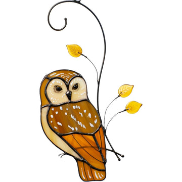 Owl on The Branch Stained Glass Suncatcher Window Wall Hanging Decor