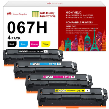 Toner Kingdom Compatible Canon 067H 067 Toner Cartridge Set 4 Pack Replacement for Canon 067H Toner Compatible for Color ImageClass MF656Cdw LBP632Cdw MF653Cdw MF654Cdw LBP633Cdw MF650C LBP630C Toner