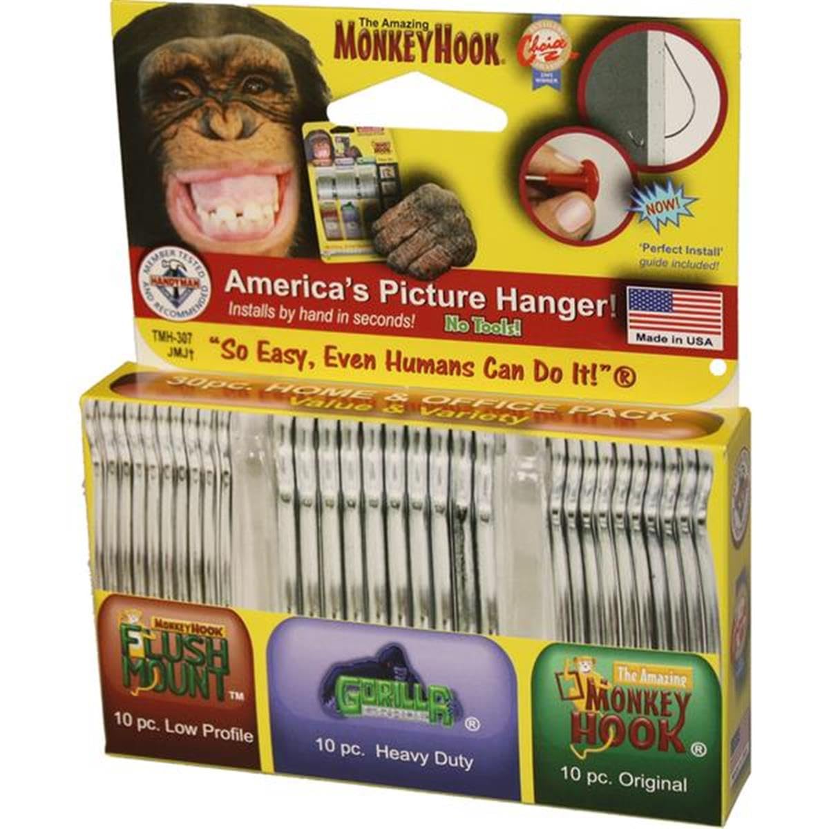 Tmh-314 Heavy-Duty Picture Hanger Set, Carbon Steel, Silver, Galvanized, 30-Piece