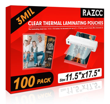 RAZCC Laminating Sheets, 100 Pack Clear Thermal Laminating Plastic Paper Hold 11 x 17 Inch Sheet, 3 Mil Lamination Sheet Paper for Laminator, Round Corner