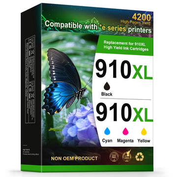 Remanufactured Replacement for HP 910XL Ink Cartridges Combo Pack High Yield Compatible with HP OfficeJet Pro 8015e 8025e 8035e 8010 8020 8028 8035 Series Printer (Black Cyan Magenta Yellow)