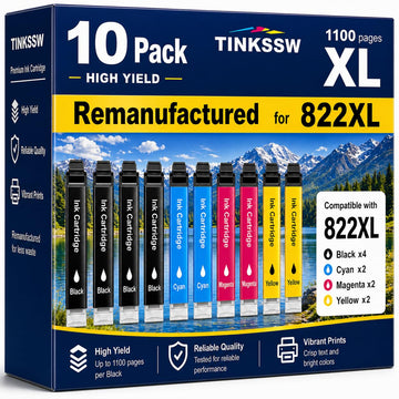 Remanufactured Replacement for Epson 822XL Ink Cartridges Replacement for 822 XL for Workforce Pro WF-3820 WF-3823 WF-4820 WF-4830 WF-4833 WF-4834 Printer 10 Pack