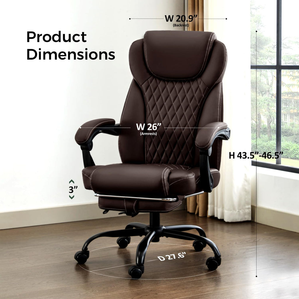 Amseatec Big and Tall Office Chair with Footrest, Lumbar Support, Brown, Oversized