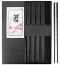 Fiberglass Chopsticks Reusable Set, 5 Pairs Black Gift-Boxed – Premium Non-Slip, Dishwasher Safe, Heat-Resistant 9.5 Inch Chop Sticks for Sushi, Ramen, Asian Dining