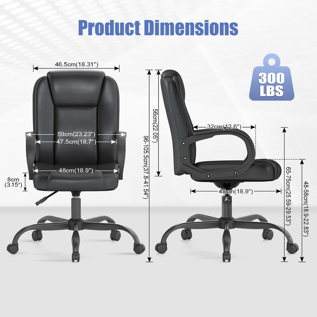 Keratee Executive Office Chair, Leather Desk Computer Chair with Armrests, Mid-back Swivel Adjustable Ergonomic Design for Home Office, 4pc,