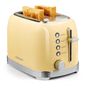 Toaster 2 Slice Retro Stainless Steel with 1.5” Extra Wide Slots Bagel, Defrost, Reheat, Cancel Functions, 6 Bread Shade Settings, Removable Crumb Tray, Yellow