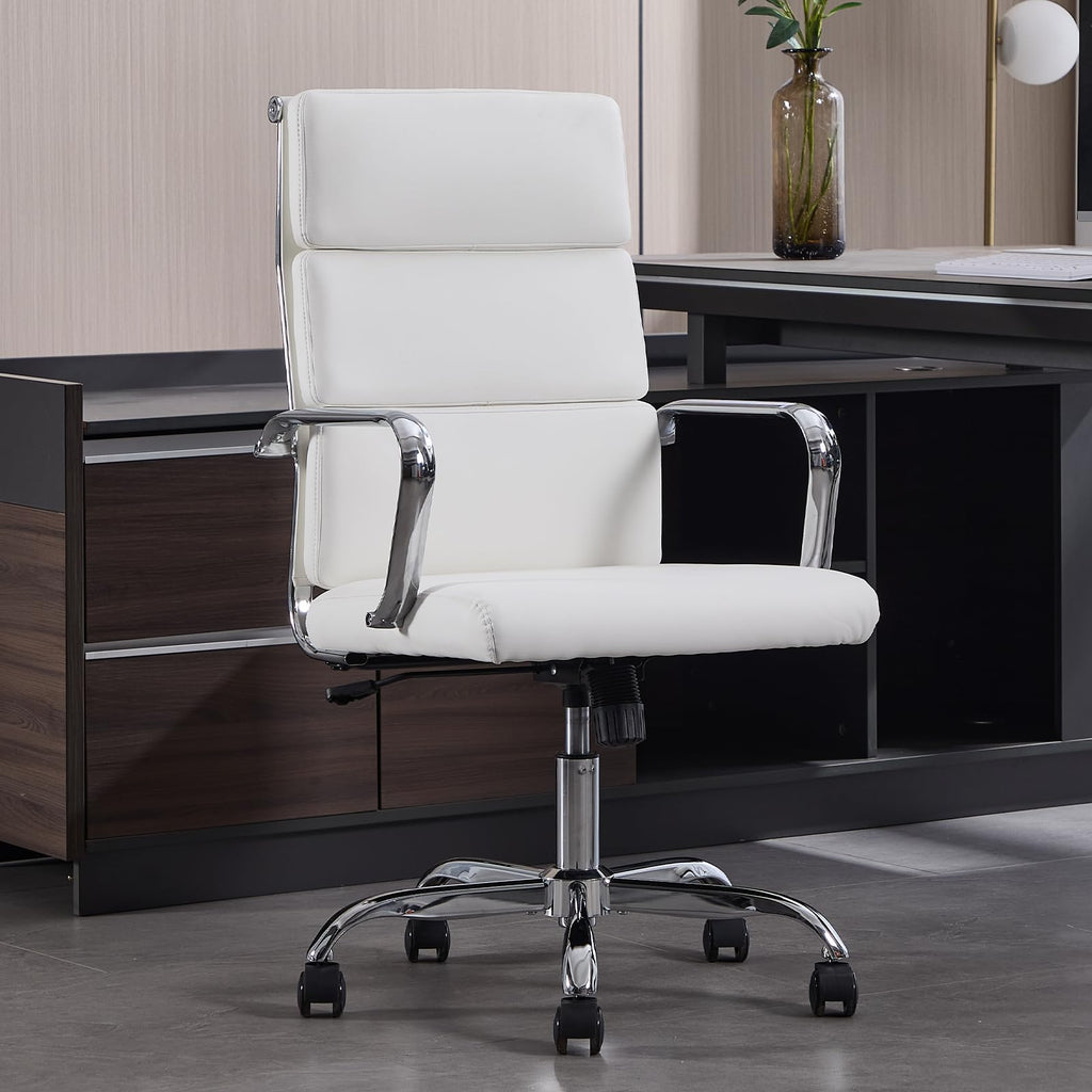 Haranuo Office Chair, Ergonomic Executive Conference Room Chairs, Ribbed Leather Desk Chair with Lumbar Support, Adjustable Height Mid-back