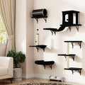 NUNU LAB 7-in-1 Cat Wall Shelves, Wall Mounted Cat Climber Set, Cat Furniture with House, Tunnel, Bridge, Steps, Scratcher, Hammock, Shelves for Indoor, Black