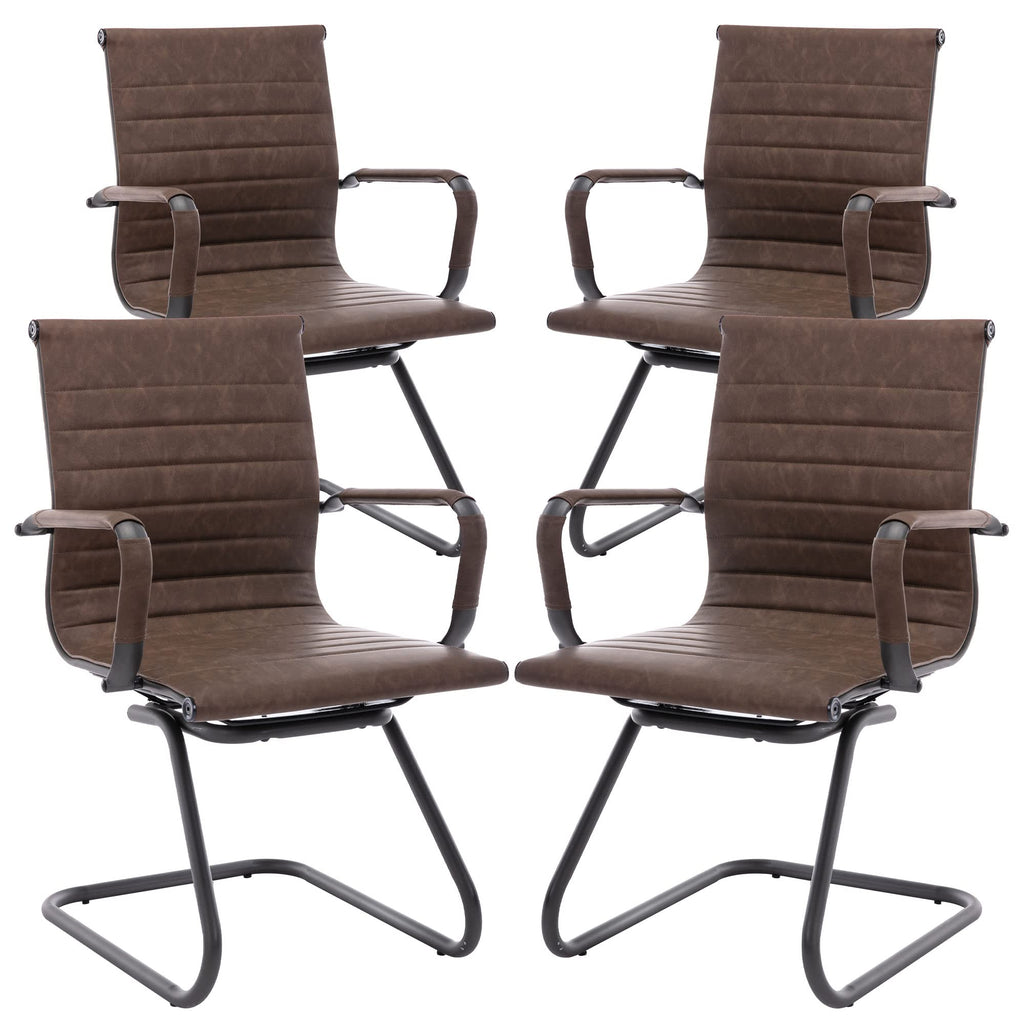 Dm Furniture Office Desk Chair No Wheels Set of 4 Pu Leather Computer Chairs Mid Back Guest Chairs for School Reception Conference Waiting