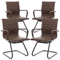 Dm Furniture Office Desk Chair No Wheels Set of 4 Pu Leather Computer Chairs Mid Back Guest Chairs for School Reception Conference Waiting