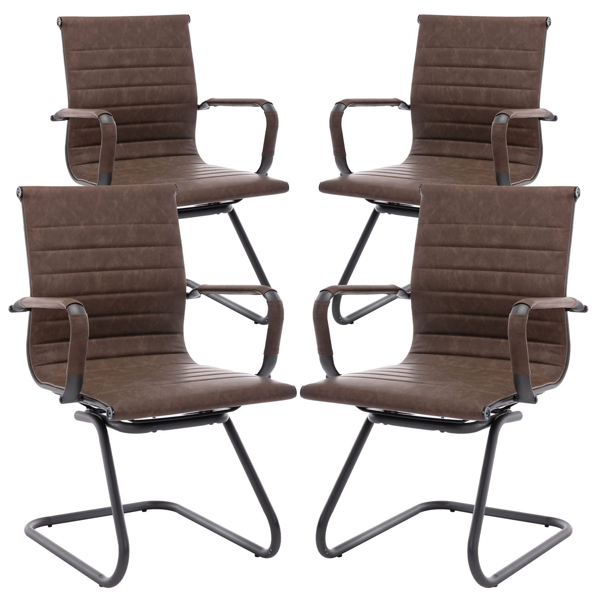 Dm Furniture Office Desk Chair No Wheels Set of 4 Pu Leather Computer Chairs Mid Back Guest Chairs for School Reception Conference Waiting