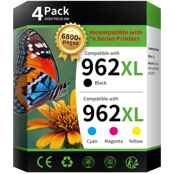 962XL Ink Cartridges Combo Pack Replacement for HP 962XL 962 Ink Cartridges, 962xl Black and 962 Color to Work for HP OfficeJet Pro 9010 9012 9014 9015 9016 9018 9020 9022 9025 Printer (BCMY, 4 Pack)