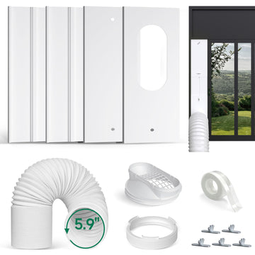 Upgraded Portable Air Conditioner Window Vent Kit, with 5.9" Exhaust Hose,Slide Seal Plates, Universal Portable AC Window Seal Kit for Horizontal & Vertical Windows, Hose Length 63 inch