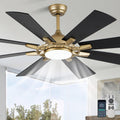 Bella Depot 60" Black and Gold Ceiling Fan with Light Large Ceiling Fan with Remote Dimmable LED Tri-Color Temperature 6-Speed Quiet DC Motor Chandelier Fan for Bedroom Living Room Patio