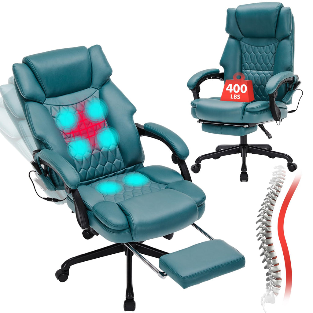 Massage Office Chair with Foot Rest 6 Points Vibration and Heat Home Office Desk Chairs for Heavy People 400lbs Reclining Managerial Chairs