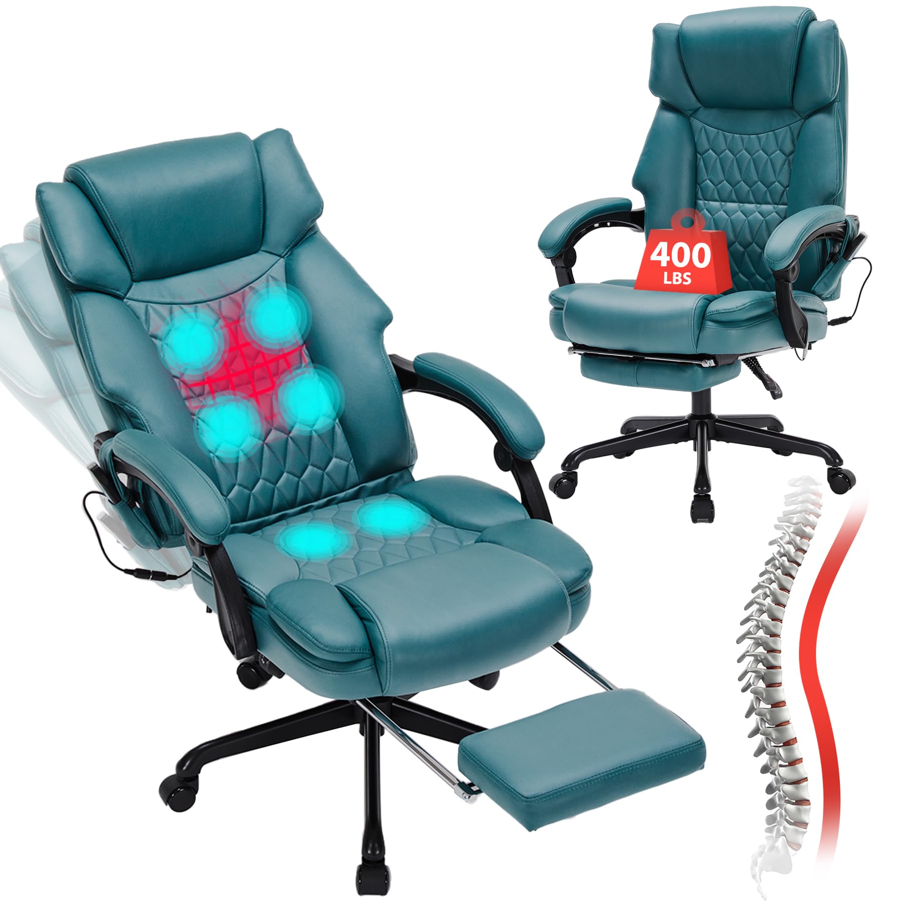 Massage Office Chair with Foot Rest 6 Points Vibration and Heat Home Office Desk Chairs for Heavy People 400lbs Reclining Managerial Chairs