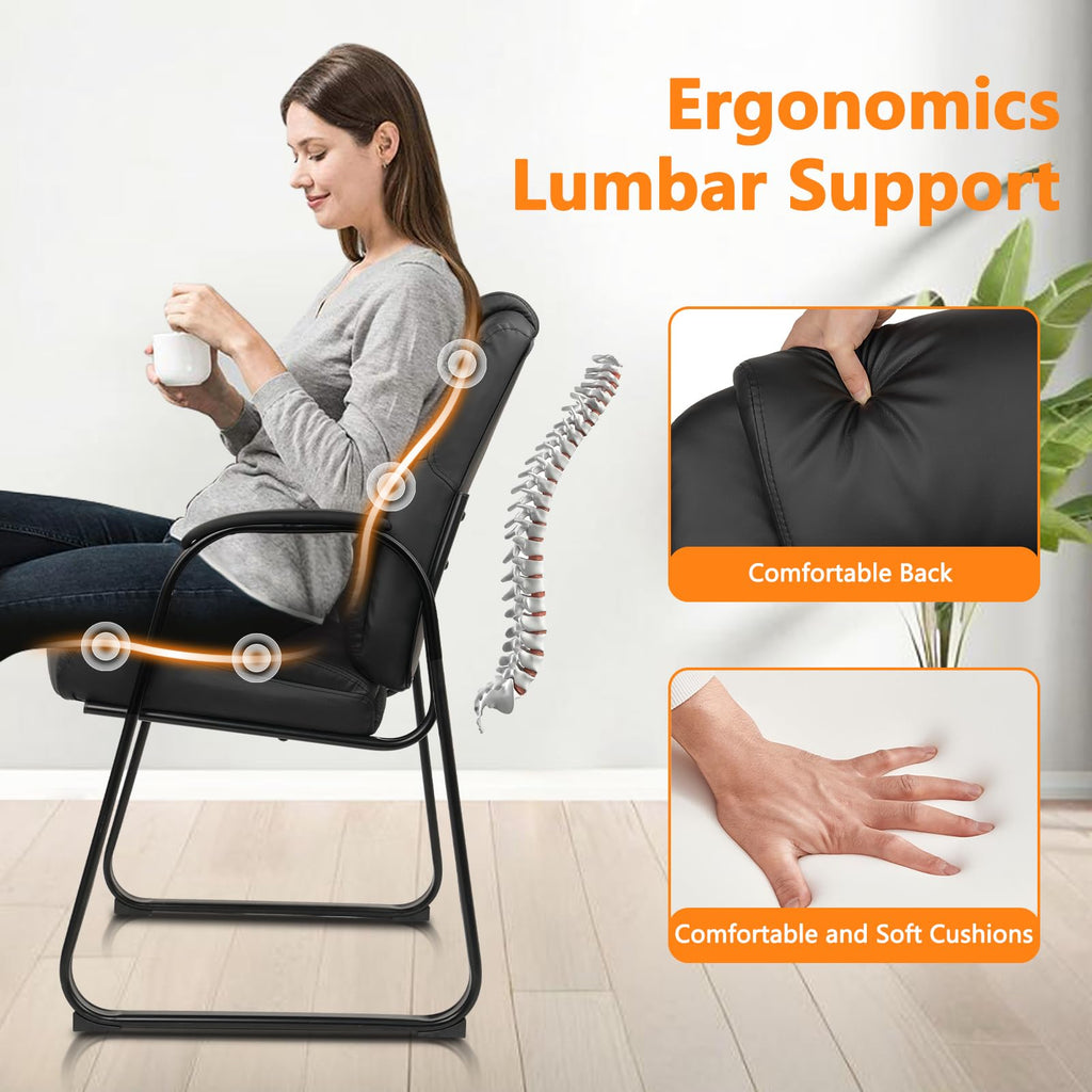 Clatina Leather Guest Chair with Padded Arm Rest for Reception Meeting Conference and Waiting Room Side Office Home Black with Sled Base 1 Pack