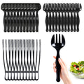 36 Pcs Plastic Serving Utensils Set, 9 Inch Heavy Duty Disposable Tableware, 12 Black Spoons + 12 Forks + 12 Tongs, Large Party Supplies for Buffet, Catering, Salad, Pasta and Soup