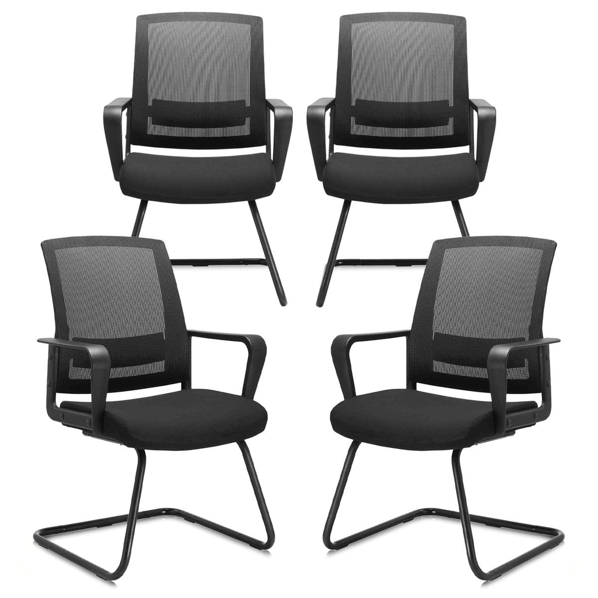 Clatina Office Guest Chair with Lumbar Support and Mid Back Mesh Space Air Grid Series for Reception Conference Room 4 Pack, Black
