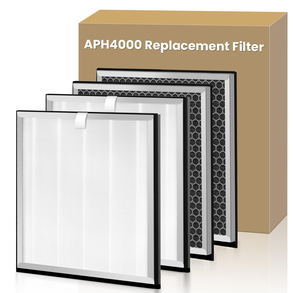 4 Pack Upgraded APH4000 Replacement Filters Compatible with KNKA APH4000 Air Purifier, True HEPA High-Efficiency Activated Carbon Filter for Home Large Room, Part # APH4000LX