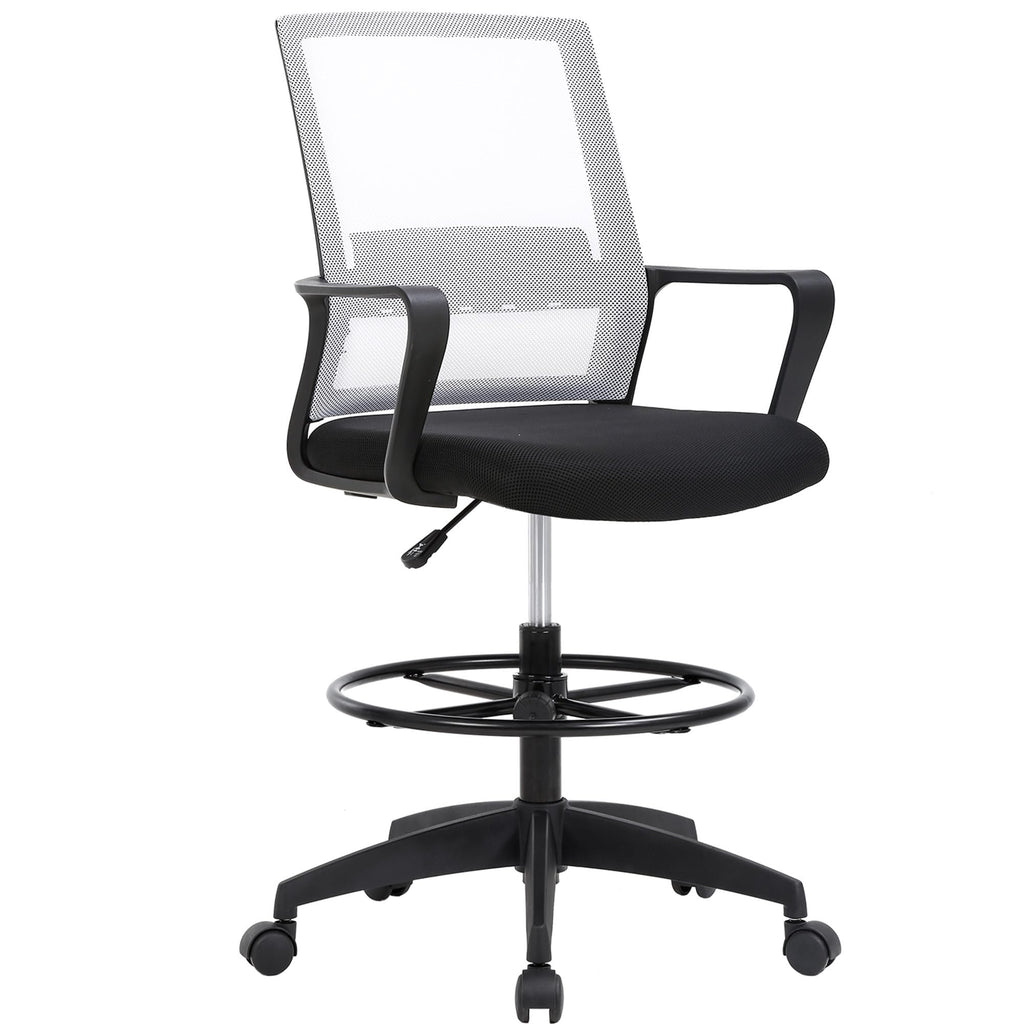 Bestoffice Drafting Chair Tall Office Chair Adjustable Swivel Rolling Mesh Height with Lumbar Support Arms Footrest Mid Back for Adults