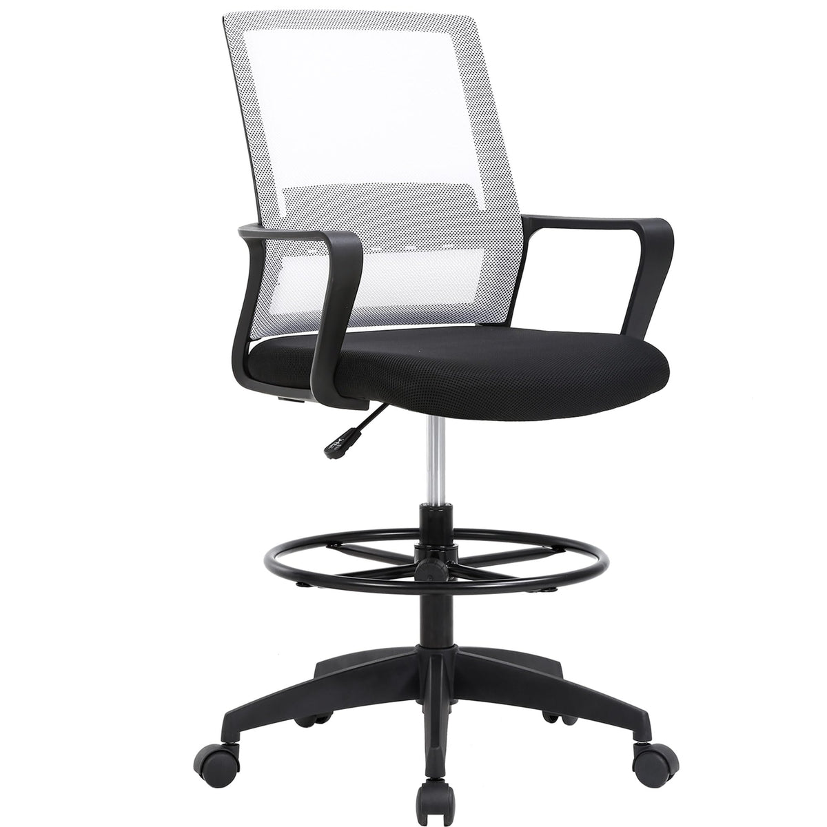 Bestoffice Drafting Chair Tall Office Chair Adjustable Swivel Rolling Mesh Height with Lumbar Support Arms Footrest Mid Back for Adults