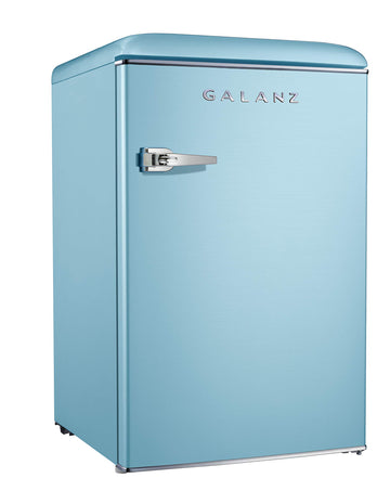 Galanz GLR44BEER Retro Compact Refrigerator, Single Door Fridge Adjustable Mechanical Thermostat, 3 Removable Glass Shelf, 1 Crystal Crisper, 1 Power Cord, Blue, 4.4 Cu Ft