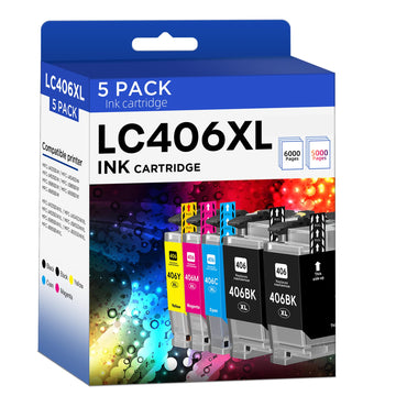 LC406XL LC406 Ink Cartridges 5 Pack High Yield Compatible for Brother | LC 406XL Ink for MFC-J4335DW MFC-J5855DW MFC-J6555DW MFC-J4535DW MFC-J6955DW MFC-J4345DW MFC-J5955DW Printer (2 BK/C/M/Y)