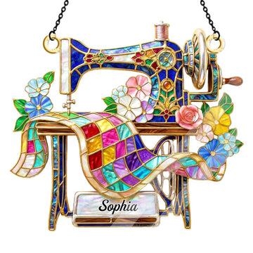 Elegant Floral Sewing Machine for Mom Grandma - Personalized Acrylic Suncatcher
