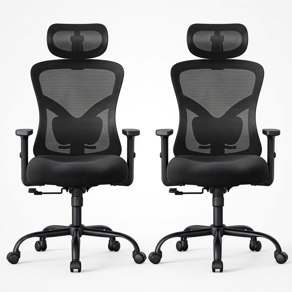 Noblewell Ergonomic Office Chair with Padded Lumbar Support, 2d Headrest, Adjustable Armrests, Upgraded Contoured Seat Cushion, 130° Rocking