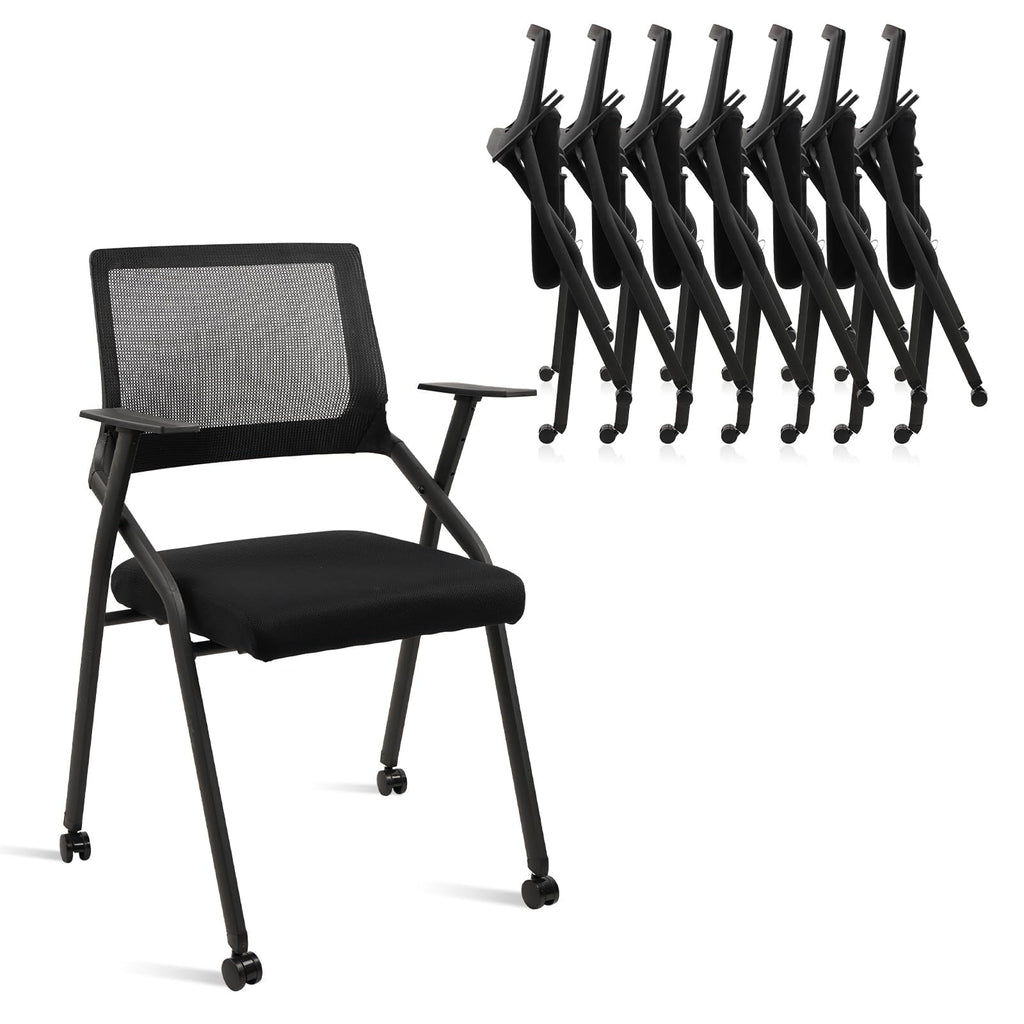 Clatina Stackable Foldable Conference Room Chairs with Wheels, Portable Padded Office Desk Chair with Lumbar Support and Armrest for Training