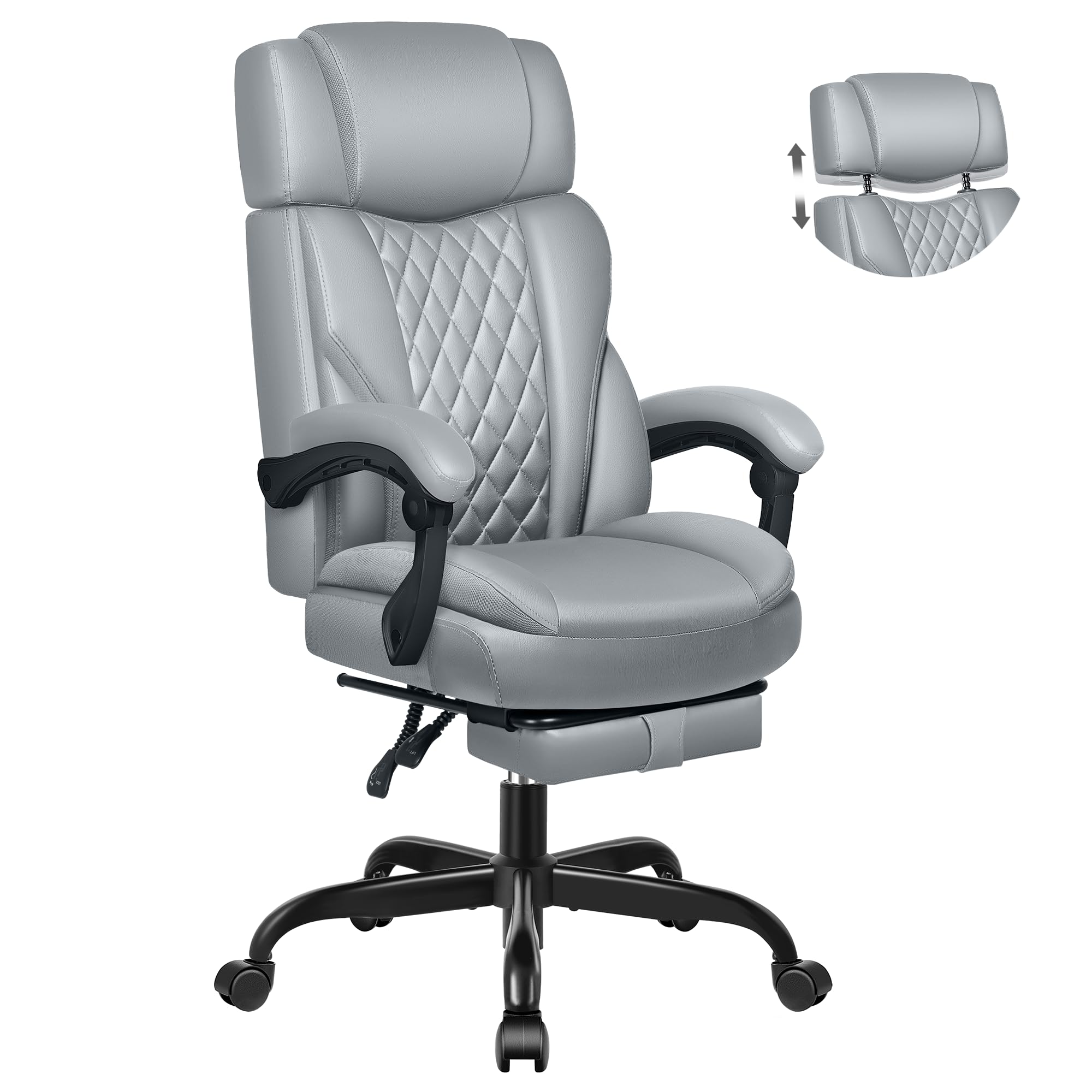 Executive Leather Office Chair, Big and Tall Office Chair with Footrest Home Office Desk Chairs, Ergonomic Computer Desk Chair with Lumbar