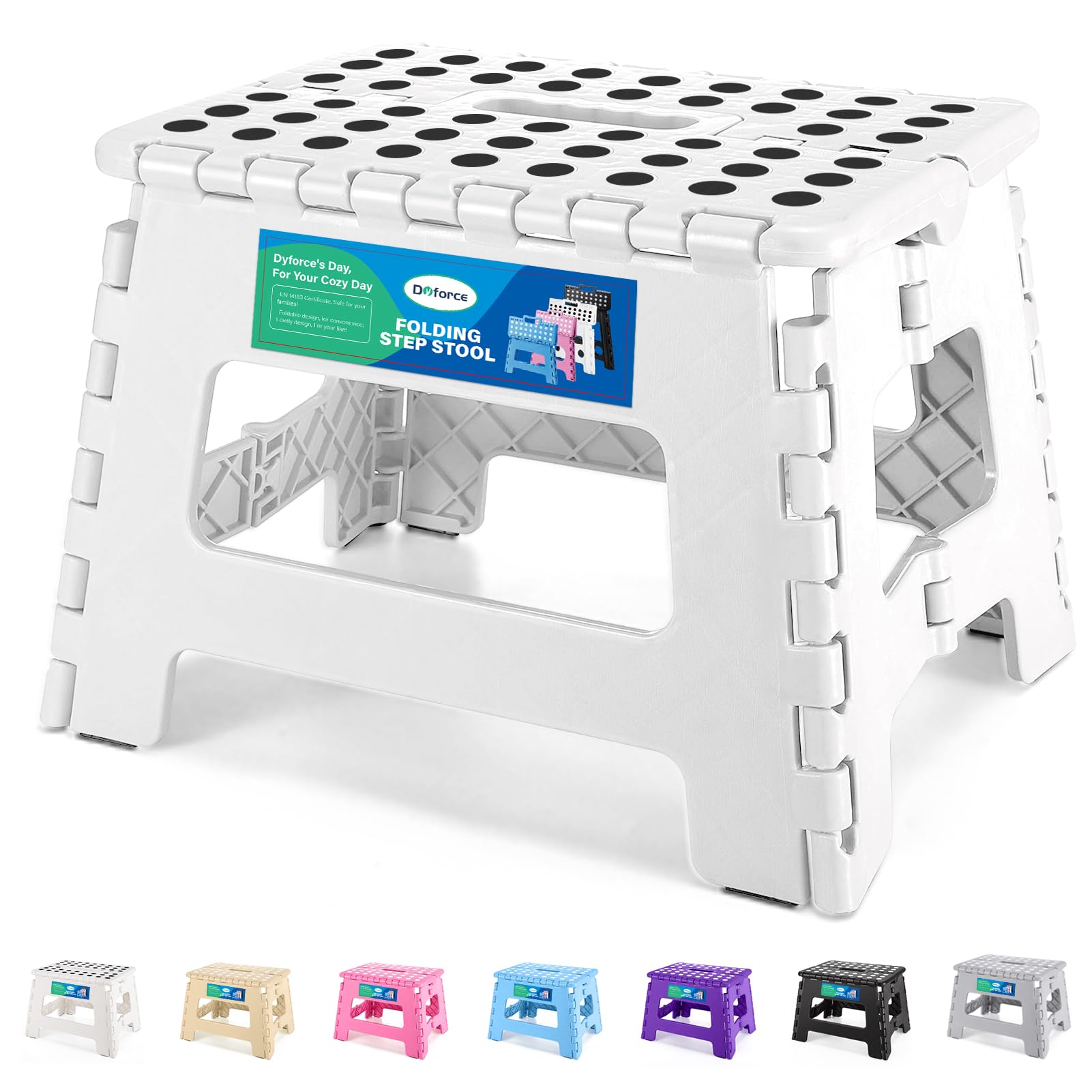 Dyforce Kids Step Stool 9 Inch, 300lbs Folding Step Stool for Toddler, 9inch, White