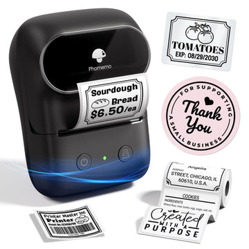 Phomemo M108 Label Maker Machine with Tapes, Address Label Maker Portable Size and Widely Used Sticker Label Maker for Small Business, Office, Home, School, Came with 1 Pack White Label