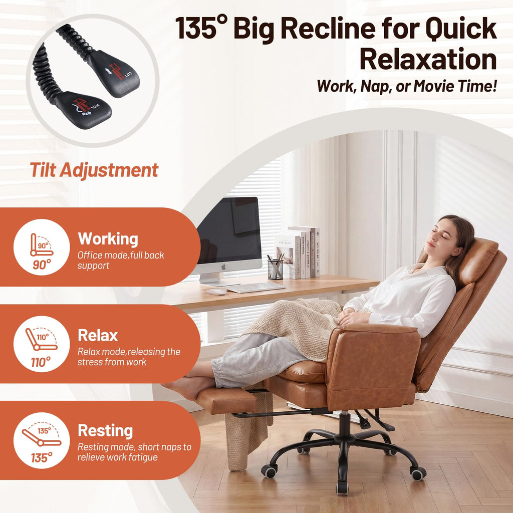 Furniliving Big and Tall Office Chair, Ergonomic Computer Desk Chair with Footrest, Wide Seat Reclining Gaming Chair, Flip Armrests for Cross
