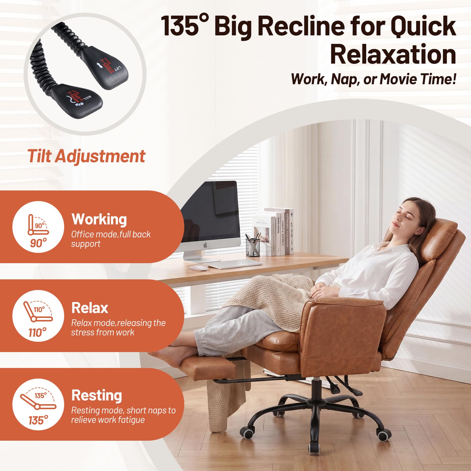 Furniliving Big and Tall Office Chair, Ergonomic Computer Desk Chair with Footrest, Wide Seat Reclining Gaming Chair, Flip Armrests for Cross