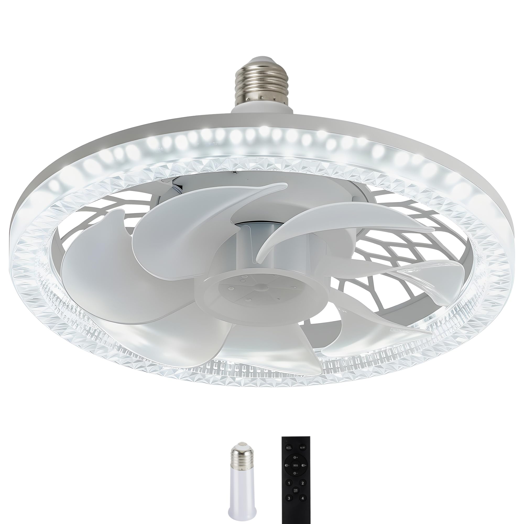 Ceiling Fan with Light for Bedroom 12 Inch, E26 Screw in Socket Fan with Remote Control, Dimmable LED Light 3000K-6500K, 4 Speed Small Flush Mount Ceiling Fan for Kitchen, Closet, Living Room