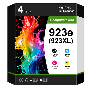 923e 923XL Ink Cartridges(New Chip) for 8130e 8125e 8120e Printers(4 Pack) | Replacement for HP 923 Ink Cartridges for OfficeJet Pro 8130e 8138e 8135e 8122 8125 8138 Printers for HP Ink 923XL(BK/C/M/Y)