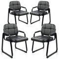 Clatina Leather Guest Chairs Set of 4, Office Reception with Padded Arms, Desk Chair with Sled Base for Office Conference Waiting Room, Black