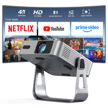 ?Officially-Licensed APP & 1800ANSI?Smart Mini Projector with WiFi and Bluetooth, VISSPL Native 1080P Auto Focus & Keystone Portable Outdoor Projector, 4K Support Home Movie Projector Sliver