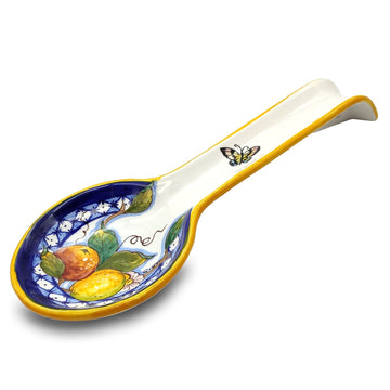 Italian Ceramic Spoon Rest for kitchen counter - Lemon Orange Hand Painted Spoon Holder- Made in ITALY Tuscany - Italian Pottery spoon holder for stove top - Home Decor Ceramics rest for stove top