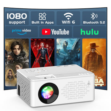 [Built-in Apps]Movie Projector with WiFi and Bluetooth, 1080P Mini Projector, Compatible with Netflix/Prime Video/YouTube, for Phone/PC/TV Stick/PS5/HDMI/USB, indoor & outdoor use