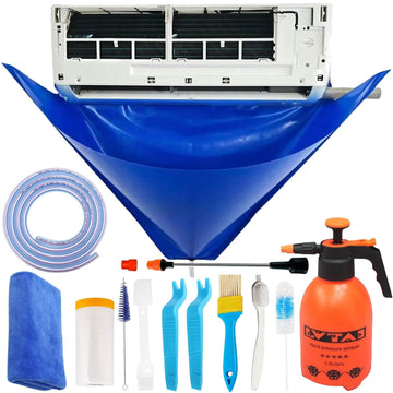 Oiktylr Mini Split Cleaning Kit Bag with 2L High Pressure Sprayer, Air Conditioner Cleaning Kit with Waterproof PVC AC Cleaning Cover Bib with HVAC Cleaning Tools, Large
